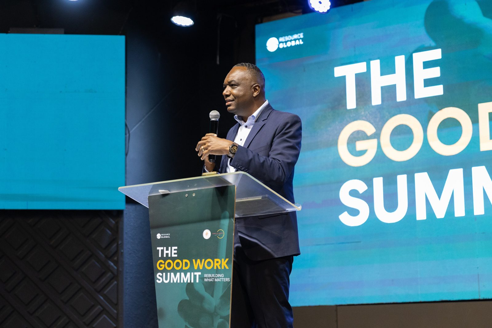 A speaker addressing the summit
