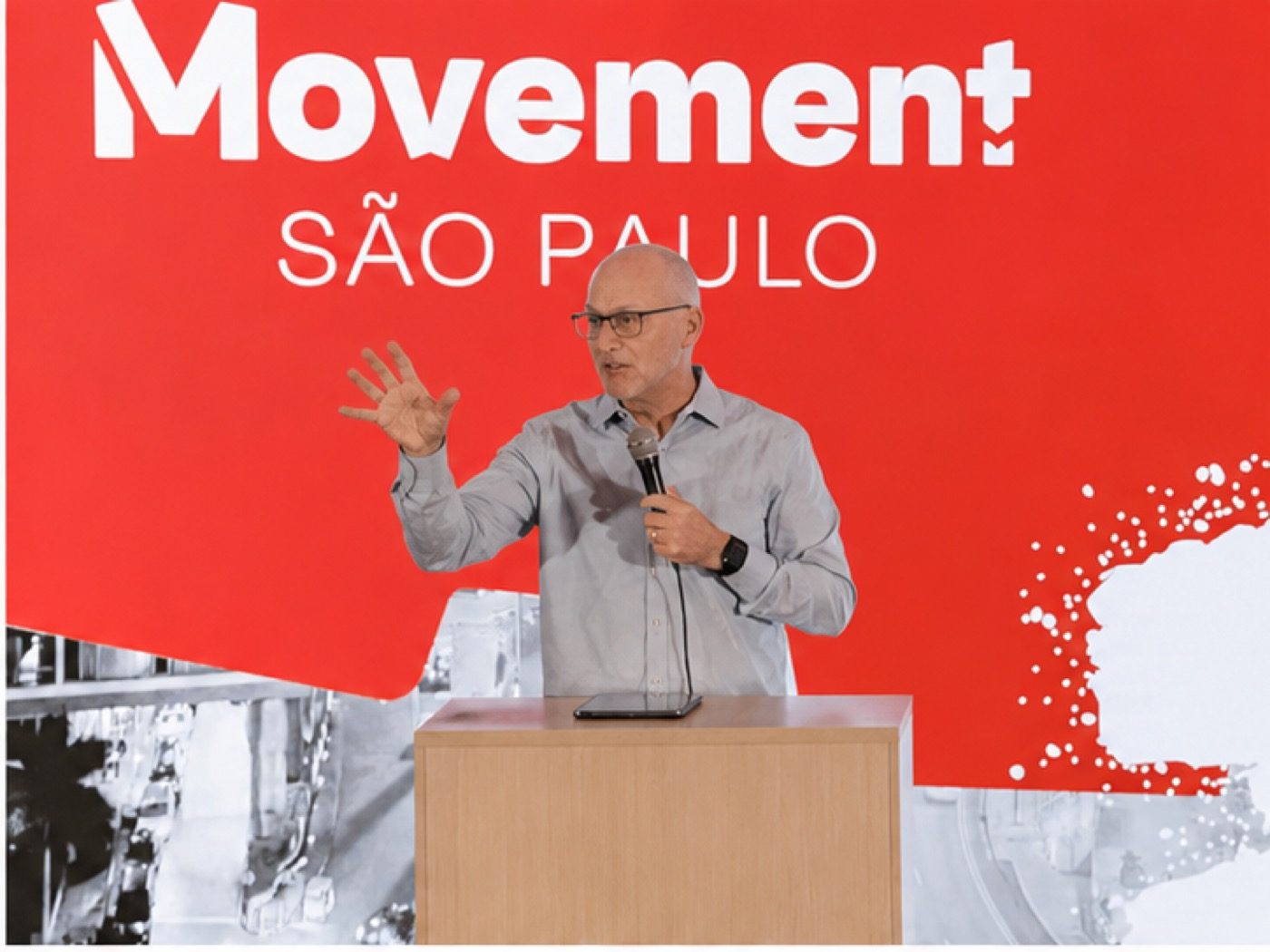 A speaker on the Movement São Paulo stage