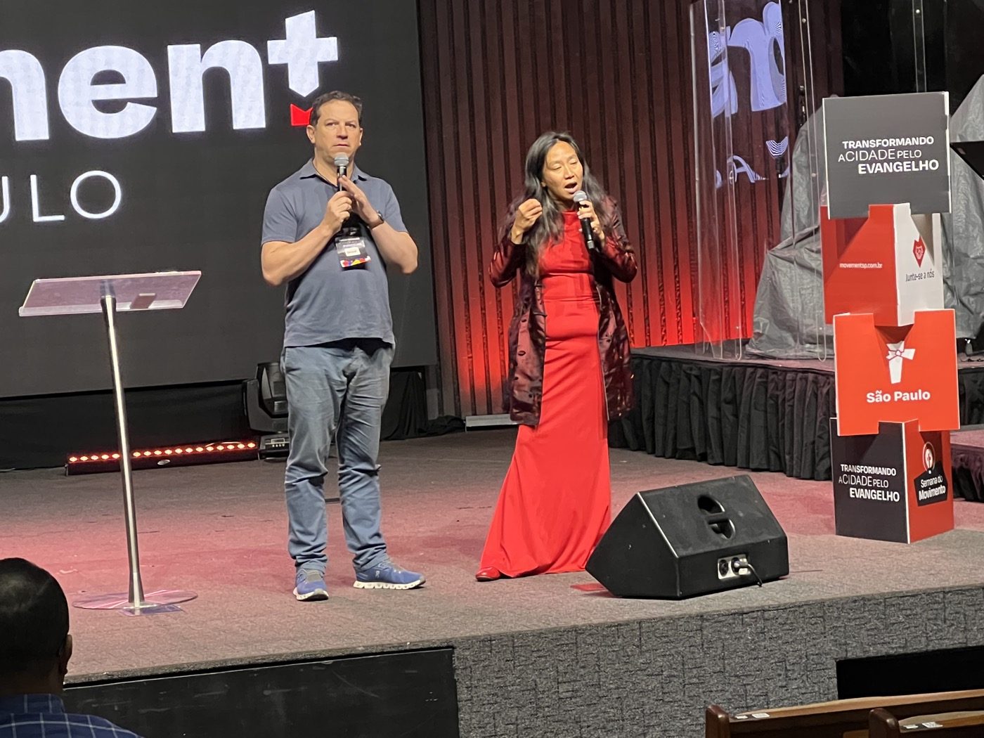 A worship moment on stage at the conference