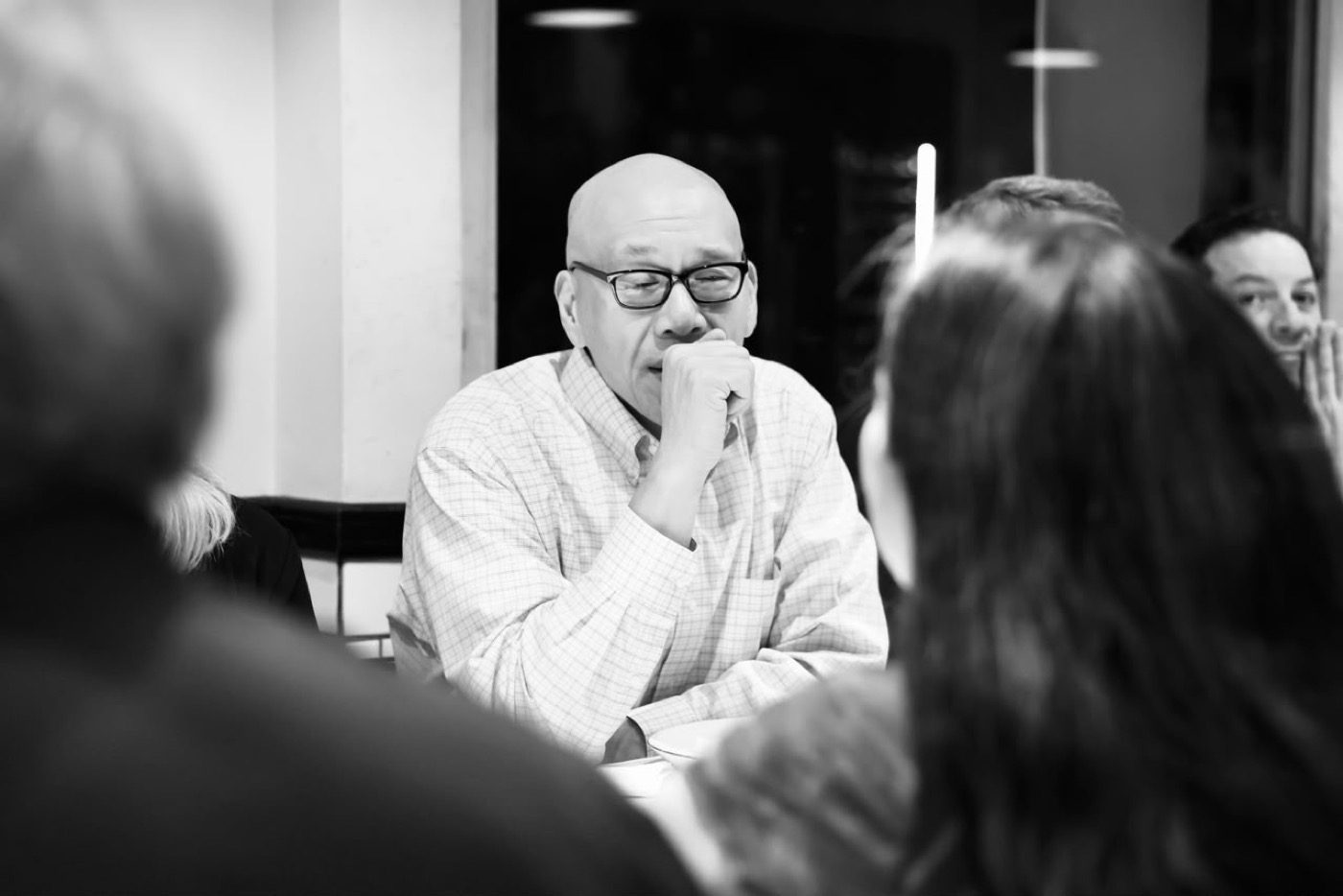 A quiet, reflective moment during a session